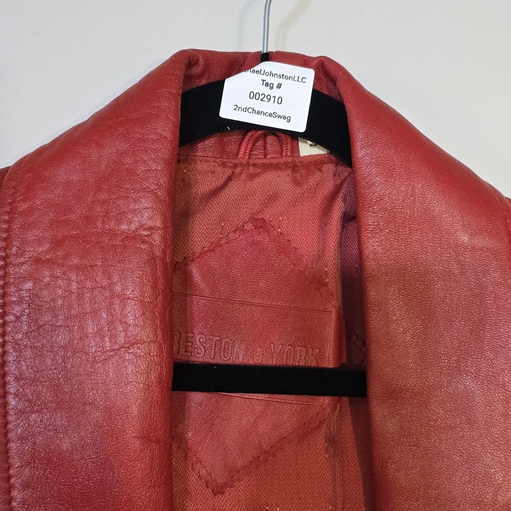 VTG Preston And York Red Lambskin Leather Coat Open Front Mid Length Women's L - Picture 16 of 16